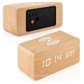 Custom Logo Phone Wireless Charger Wooden Digital LED Alarm Clock  Display Table Clock